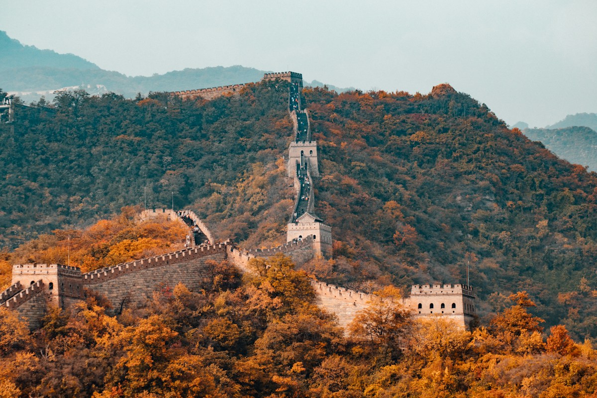 The Great Wall winding through the mountains in China